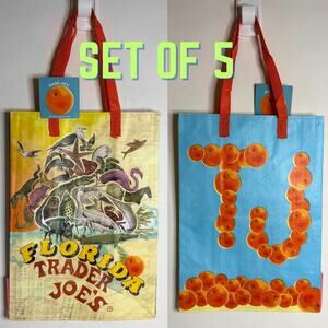 LOT 5x Trader Joe’s Florida Sunshine State Citrus Orange Tote Bag Reusable NWT!!